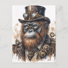 Steampunk Orangutan - Vintage SciFi Tierart Postkarte
