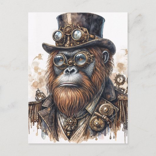 Steampunk Orangutan - Vintage SciFi Tierart Postkarte (Vorderseite)