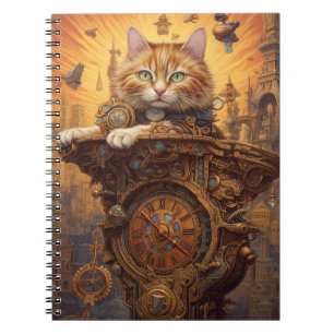 STEAMPUNK ORANK TABBY CAT NOTIZBLOCK