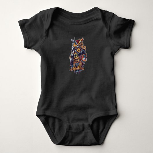 Steampunk Owl Baby Strampler (Vorderseite)