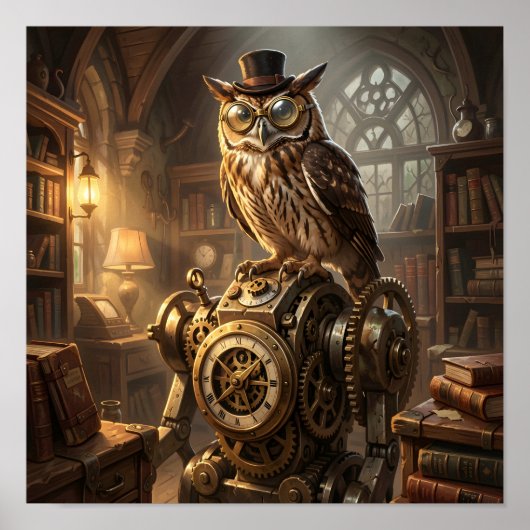 steampunk owl clockwork art poster (Vorne)