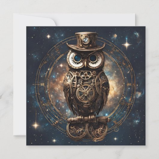 Steampunk Owl Feiertagskarte (Vorderseite)