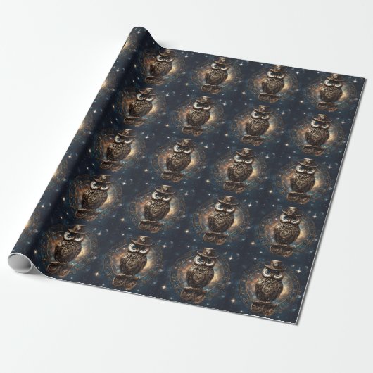 Steampunk Owl Geschenkpapier (Ungerollt)