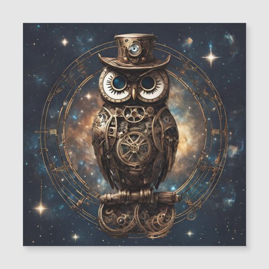Steampunk Owl Magnetkarte (Vorderseite)