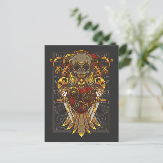 Steampunk Owl Mechanical Bird Clockwork Fantasy Postkarte (Stehend Vorderseite)