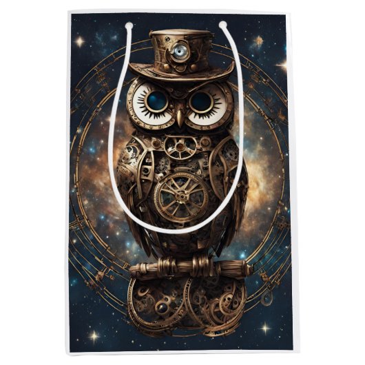 Steampunk Owl Mittlere Geschenktüte (Vorderseite)