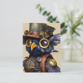 Steampunk Owl Postkarte (Stehend Vorderseite)