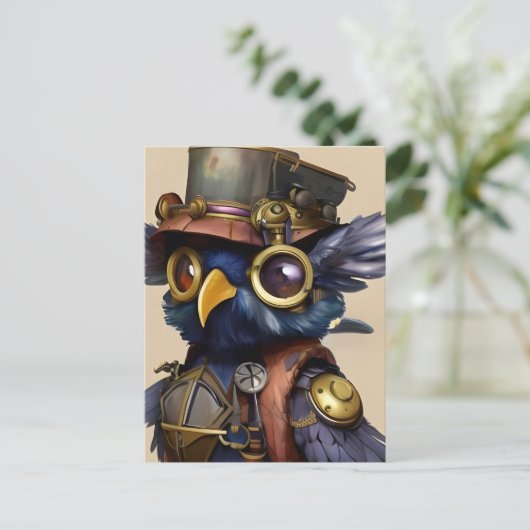 Steampunk Owl Postkarte (Stehend Vorderseite)