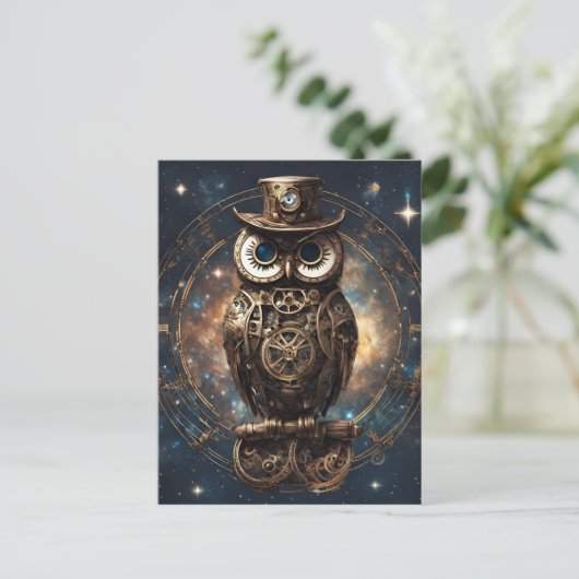 Steampunk Owl Postkarte (Stehend Vorderseite)