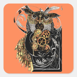 Steampunk Owl Quadratischer Aufkleber