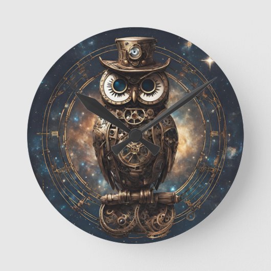 Steampunk Owl Runde Wanduhr (Vorderseite)
