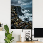 Steampunk-Ozean-Kliffruinen Poster (Heimbüro)