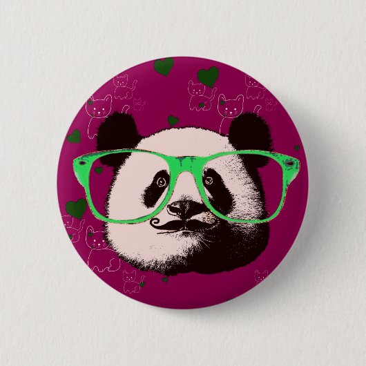 Steampunk Panda Bear in Brille mit Mustache Button (Vorderseite)