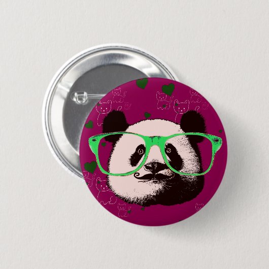 Steampunk Panda Bear in Brille mit Mustache Button (Vorne & Hinten)