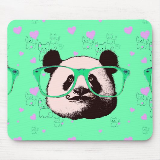 Steampunk Panda Bear in Brille mit Mustache Mousepad (Vorne)