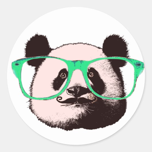 Steampunk Panda Bear in Brille mit Mustache Runder Aufkleber (Vorderseite)