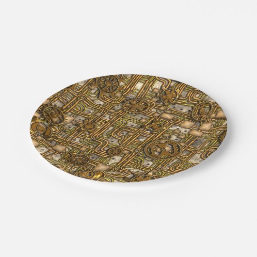 Steampunk-Panel - Gänge und Rohre - Messing Pappteller (Schrägansicht)