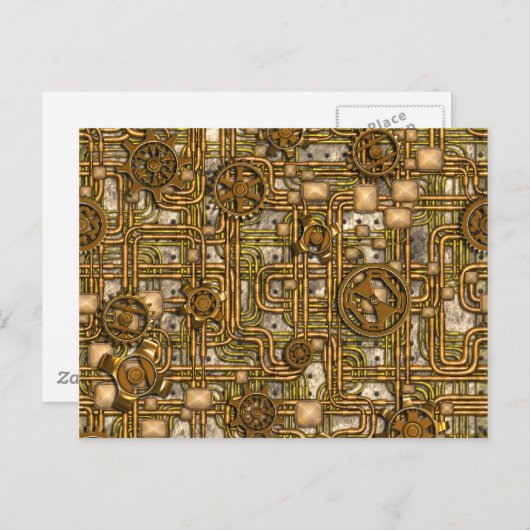 Steampunk-Panel - Gänge und Rohre - Messing Postkarte (Vorne/Hinten)