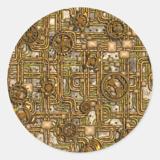Steampunk-Panel - Gänge und Rohre - Messing Runder Aufkleber (Vorderseite)