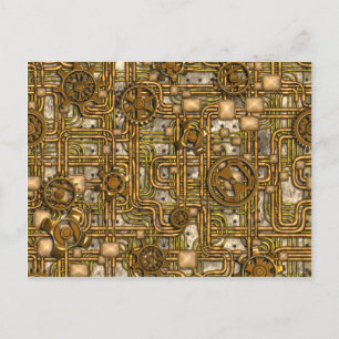 Steampunk-Panel - Zahnräder und Rohre - Messing Postkarte