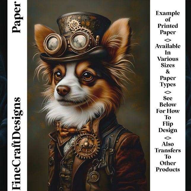 Steampunk Papillon Dog Portrait CQ1 Craft Paper (Von Creator hochgeladen)