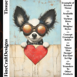 Steampunk Papillon Dog & Red Heart CQ3 Decoupage Seidenpapier