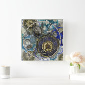 Steampunk Patterns wheels, gears cogs and things Quadratische Wanduhr (Zuhause)