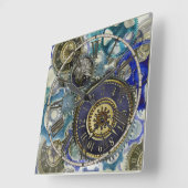 Steampunk Patterns wheels, gears cogs and things Quadratische Wanduhr (Winkel)