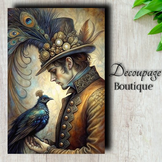 Steampunk Peacock Gentleman Decoupage Seidenpapier
