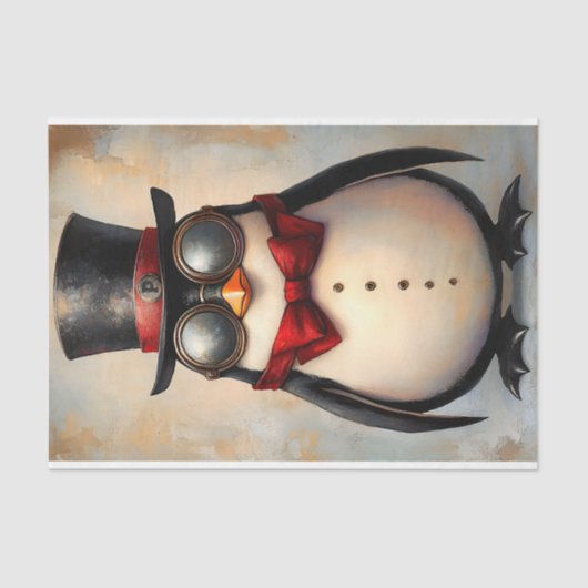 Steampunk Penguin Custom Initial BA1 Decoupage Seidenpapier (Vorderseite)