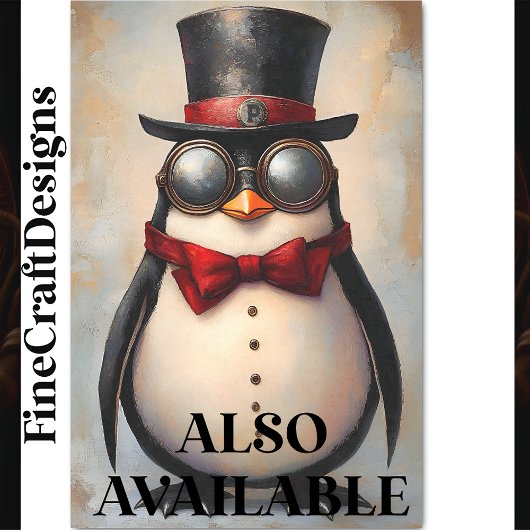 Steampunk Penguin Custom Initial BA2 Decoupage Seidenpapier