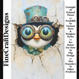 Steampunk Penguin Peeking Thru Hole AZ8 Decoupage Seidenpapier
