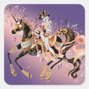 Steampunk-Pferd und Dame Quadratischer Aufkleber