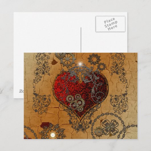 Steampunk, phantastisches Herz Postkarte (Vorne/Hinten)