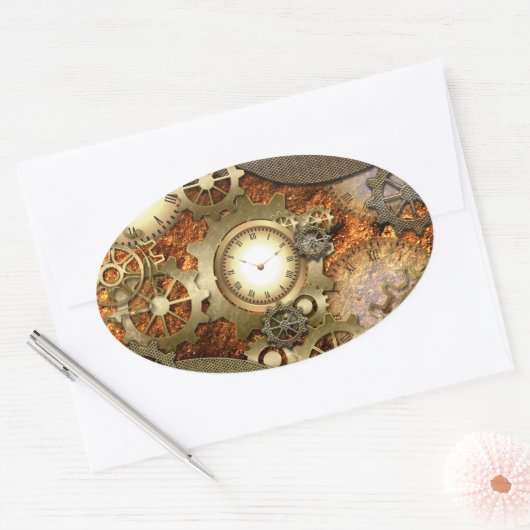 Steampunk, phantastisches Steampunkdesign Ovaler Aufkleber (Umschlag)