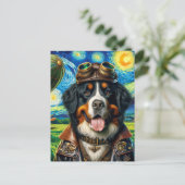 Steampunk Pilot Bernese Mountain Dog Van Gogh Postkarte (Stehend Vorderseite)