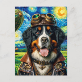 Steampunk Pilot Bernese Mountain Dog Van Gogh Postkarte