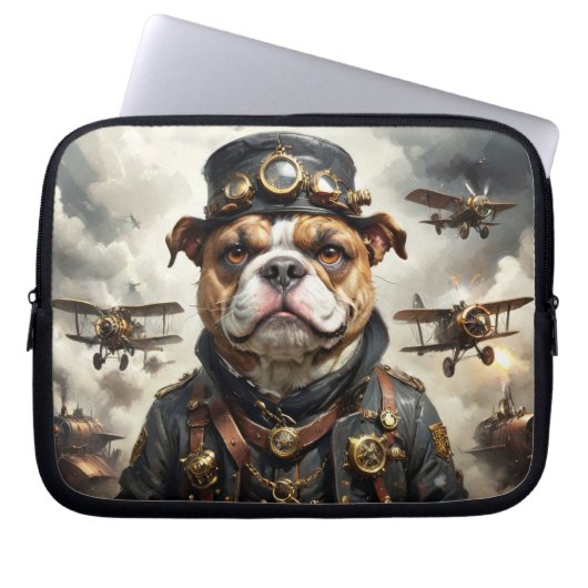 Steampunk-Pilot English Bulldog Laptopschutzhülle (Vorderseite)