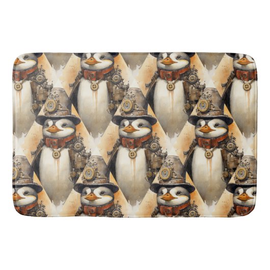 Steampunk Pinguin 1 Muster Badematte (Vorderseite)