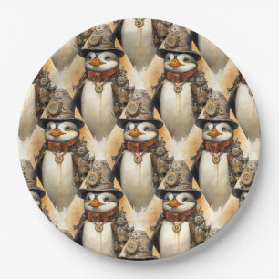 Steampunk Pinguin 1 Muster Pappteller