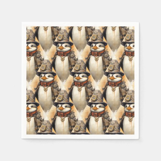 Steampunk Pinguin 1 Muster Serviette (Vorderseite)