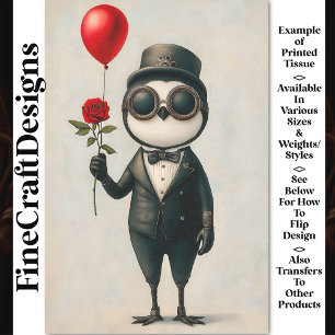 Steampunk Pinguin, Rote Rose, Ballon AJ1 Decoupage Seidenpapier