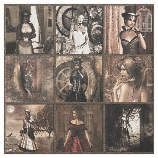 Steampunk-Pinups Quilblock-Druck Stoff (Muster)