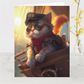 Steampunk Pirate Cat Karte (Gelbe Blume)