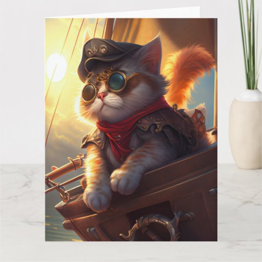 Steampunk Pirate Cat Karte (Vorderseite)