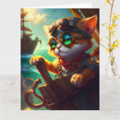 Steampunk Pirate Cat Karte (Gelbe Blume)