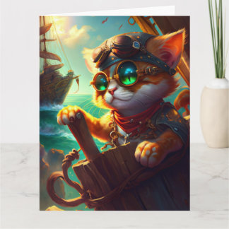 Steampunk Pirate Cat Karte