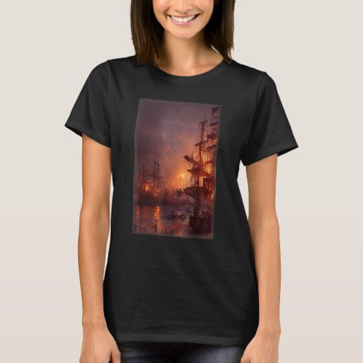 Steampunk Pirate Town Steampunk Pirate Architectur T-Shirt (Vorderseite)