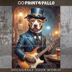 Steampunk Pitbull spielt Gitarre im Pub - Seidenpapier