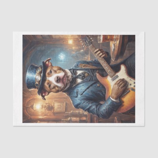 Steampunk Pitbull spielt Gitarre im Pub - Seidenpapier (Vorderseite)